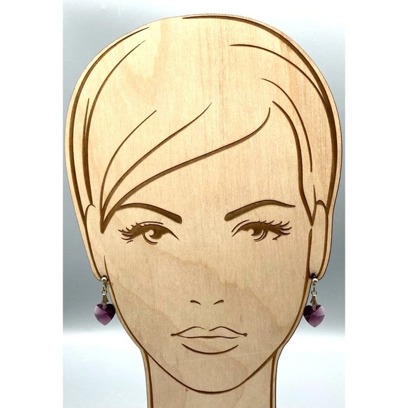 Vintage Purple Crystal Heart Earrings, Lovely Sparkling Faceted Dangle - Picture 3 of 5